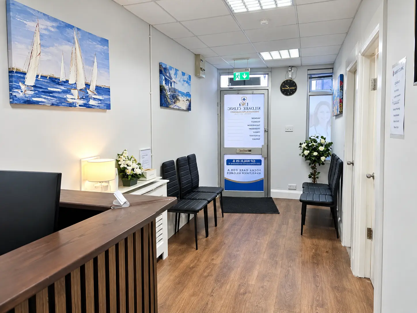Kildare Clinic waiting area with seating and reception desk
